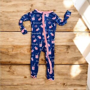 KICKEE PANTS Lemonade Ruffle Bottom Coverall Romper Pajamas Girls 12-18 Months